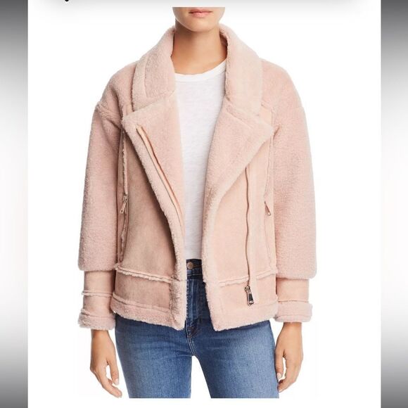 APPARIS Anne Faux-Shearling Moto-Style Jacket Pink - Picture 3 of 14